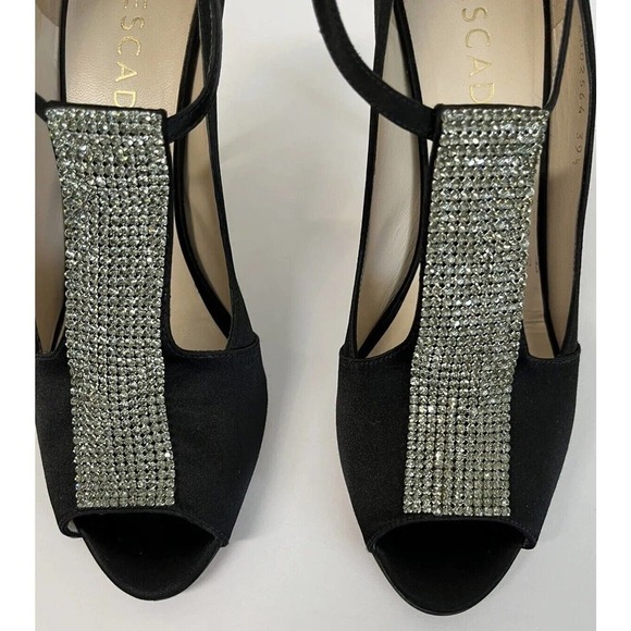 ESCADA Crystal Jeweled Satin T-Strap Heeled Shoes Size 39.5/9 US Peep Toe - Picture 8 of 13